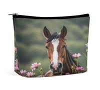 MNVTSKOP Borsa cosmetica con cavalli e fiori Borsa da viaggio di grande capacità Borsa da toilette portatile alla moda per le donne