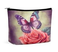 MNVTSKOP Borsa cosmetica con farfalla e rosa borsa da viaggio di grande capacità borsa da toilette portatile alla moda per le donne