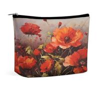 MNVTSKOP Borsa cosmetica con fiore rosso pittura a olio Borsa da viaggio di grande capacità Borsa da toilette portatile alla moda per le donne