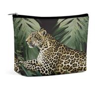 MNVTSKOP Borsa cosmetica con foglia di palma leopardo Borsa da viaggio di grande capacità Borsa da toilette portatile alla moda per le donne