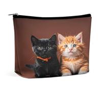 MNVTSKOP Borsa cosmetica con gatto nero e arancione carino gattino borsa per trucco da viaggio di grande capacità borsa da toilette portatile alla moda per le donne
