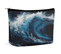 MNVTSKOP Borsa cosmetica con pittura a onde blu Borsa da viaggio di grande capacità Borsa da toilette portatile alla moda per le donne