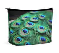 MNVTSKOP Borsa cosmetica con piume di pavone verde borsa da viaggio di grande capacità borsa da toilette portatile alla moda per le donne