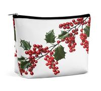 MNVTSKOP Borsa cosmetica con rami di bacche di agrifoglio, borsa da viaggio di grande capacità, borsa da toilette portatile alla moda per le donne