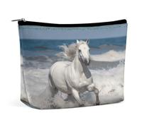MNVTSKOP Borsa cosmetica da viaggio con cavallo bianco che corre sul mare Borsa per cosmetici da viaggio di grande capacità Borsa da toilette portatile alla moda per le donne