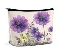 MNVTSKOP Borsa cosmetica da viaggio con fiori viola in stile acquerello Borsa da viaggio di grande capacità Borsa da toilette portatile alla moda per le donne