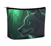MNVTSKOP Borsa cosmetica da viaggio con lupo verde, grande capacità, borsa da toeletta portatile alla moda per le donne