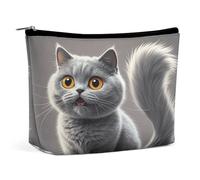 MNVTSKOP Borsa cosmetica da viaggio con motivo di gatti grigi carino divertente borsa da viaggio di grande capacità borsa da toilette portatile alla moda per le donne