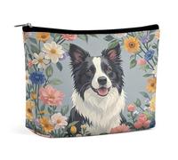 MNVTSKOP Borsa cosmetica da viaggio con motivo floreale Border Collie di grande capacità, borsa da toilette portatile alla moda per donne