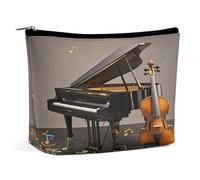 MNVTSKOP Borsa cosmetica da viaggio con note musicali per pianoforte e violino, grande capacità, borsa da toeletta portatile alla moda per le donne