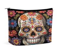 MNVTSKOP Borsa cosmetica da viaggio con teschi di zucchero, grande capacità, borsa da toilette portatile alla moda per le donne