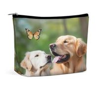 MNVTSKOP Borsa cosmetica da viaggio di grande capacità con cane dorato con farfalla borsa da toilette portatile alla moda per le donne