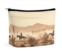 MNVTSKOP Borsa cosmetica da viaggio di grande capacità, con cowboy, verde deserto occidentale con cowboy, borsa da toilette portatile alla moda per donne