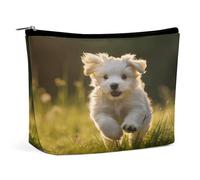 MNVTSKOP Borsa cosmetica da viaggio di grande capacità con cucciolo che attraversa l'erba, borsa da toilette portatile alla moda per le donne
