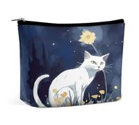 MNVTSKOP Borsa cosmetica da viaggio di grande capacità con gatto bianco Borsa da toilette portatile alla moda per le donne