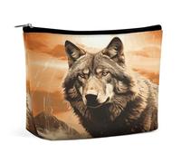 MNVTSKOP Borsa cosmetica da viaggio di grande capacità con lupo al sole Borsa da toilette portatile alla moda per le donne