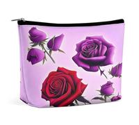 MNVTSKOP Borsa cosmetica da viaggio di grande capacità con rose rosse e viola Borsa da toilette portatile alla moda per le donne