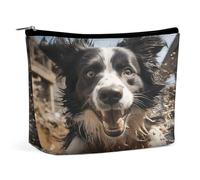 MNVTSKOP Borsa cosmetica da viaggio di grande capacità, con stampa di Border Collie, alla moda, portatile, per donne