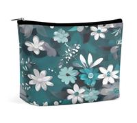 MNVTSKOP Borsa cosmetica floreale grigia e bianca verde acqua borsa da viaggio di grande capacità borsa da toilette portatile alla moda per le donne
