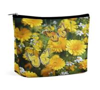 MNVTSKOP Borsa cosmetica gialla con farfalla e margherite borsa da viaggio di grande capacità borsa da toilette portatile alla moda per le donne