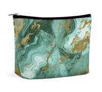 MNVTSKOP Borsa cosmetica in marmo verde oro borsa da viaggio di grande capacità borsa da toilette portatile alla moda per le donne