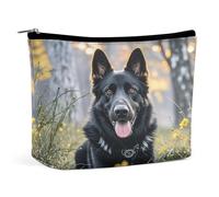 MNVTSKOP Borsa cosmetica nera con cane pastore tedesco, borsa da viaggio di grande capacità, borsa da toilette portatile alla moda per le donne
