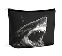 MNVTSKOP Borsa cosmetica nera con testa di squalo borsa da viaggio di grande capacità borsa da toilette portatile alla moda per le donne