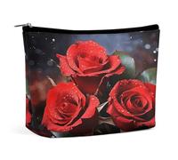 MNVTSKOP Borsa cosmetica romantica con rose rosse, borsa da viaggio di grande capacità, borsa da toilette portatile alla moda per le donne