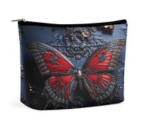 MNVTSKOP Borsa cosmetica rossa con farfalla grande capacità borsa da viaggio borsa da toilette portatile alla moda per le donne
