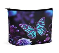 MNVTSKOP Borsa cosmetica viola con farfalla e fiori borsa da viaggio di grande capacità borsa da toilette portatile alla moda per le donne