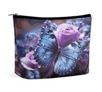 MNVTSKOP Borsa cosmetica viola con rosa e farfalla borsa da viaggio di grande capacità borsa da toilette portatile alla moda per le donne