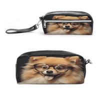 MNVTSKOP Borsa da viaggio con cane della Pomerania che indossa occhiali da trucco, piccola custodia da viaggio portatile per cancelleria per insegnanti donne
