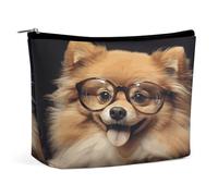 MNVTSKOP Borsa per cosmetici con cane Pomeranian che indossa occhiali, grande capacità, borsa da viaggio per trucco alla moda portatile da donna