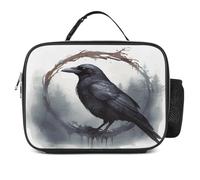 MNVTSKOP Borsa per il pranzo con corvo nero, riutilizzabile, a prova di perdite, con manico per ufficio, picnic, spiaggia