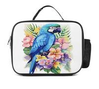 MNVTSKOP Borsa per il pranzo con pappagallo blu con fiori Borsa per il pranzo riutilizzabile a prova di perdite con manico per ufficio picnic spiaggia