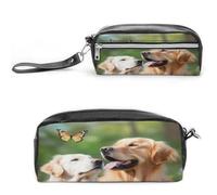 MNVTSKOP Borsa per il trucco con cane dorato con farfalla piccola custodia da viaggio per cosmetici portatile organizer per cancelleria per insegnanti donne