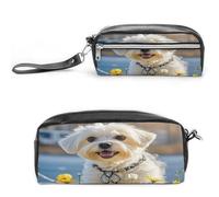 MNVTSKOP Borsa per il trucco con cane maltese, piccola custodia da viaggio per cosmetici, organizer portatile per cancelleria per insegnanti donne