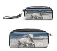 MNVTSKOP Borsa per il trucco con cavallo bianco che corre sul mare, piccola custodia da viaggio per cosmetici, organizer portatile per cancelleria per insegnanti donne