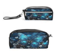 MNVTSKOP Borsa per il trucco con farfalla e luna blu piccola custodia da viaggio per cosmetici organizer portatile per cancelleria per insegnanti donne