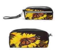 MNVTSKOP Borsa per il trucco con farfalle sui girasoli, piccola custodia da viaggio per cosmetici, organizer portatile per cancelleria per donne e insegnanti