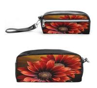 MNVTSKOP Borsa per il trucco con girasole rosso, piccola custodia da viaggio per cosmetici, organizer portatile per cancelleria per insegnanti donne