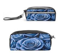 MNVTSKOP Borsa per il trucco con rose blu con motivo floreale piccola custodia da viaggio per cosmetici organizer portatile per cancelleria per insegnanti donne