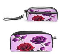 MNVTSKOP Borsa per il trucco con rose rosse e viola, piccola custodia da viaggio per cosmetici, organizer portatile per cancelleria per insegnanti donne