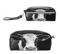 MNVTSKOP Borsa per il trucco con testa di mucca divertente animale piccola custodia da viaggio per cosmetici organizer portatile di cancelleria per insegnanti donne