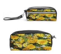 MNVTSKOP Borsa per il trucco gialla con farfalla e margherite, piccola custodia da viaggio per cosmetici, organizer portatile per cancelleria per insegnanti donne