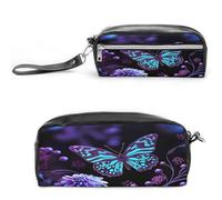 MNVTSKOP Borsa per il trucco viola con farfalla e fiori piccola custodia da viaggio per cosmetici organizer portatile per cancelleria per insegnanti donne