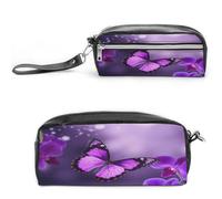 MNVTSKOP Borsa per il trucco viola con farfalla piccola custodia da viaggio per cosmetici organizer portatile per insegnanti donne