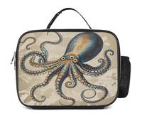 MNVTSKOP Borsa portapranzo a forma di polpo retrò, riutilizzabile, a prova di perdite, con manico, per ufficio, picnic, spiaggia