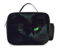 MNVTSKOP Borsa portapranzo riutilizzabile a prova di perdite, con motivo gatto nero e occhi verdi, con manico, per ufficio, picnic, spiaggia