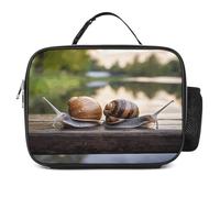 MNVTSKOP Borsa portapranzo riutilizzabile con due lumache sulla panchina, a prova di perdite, con manico, per ufficio, picnic, spiaggia